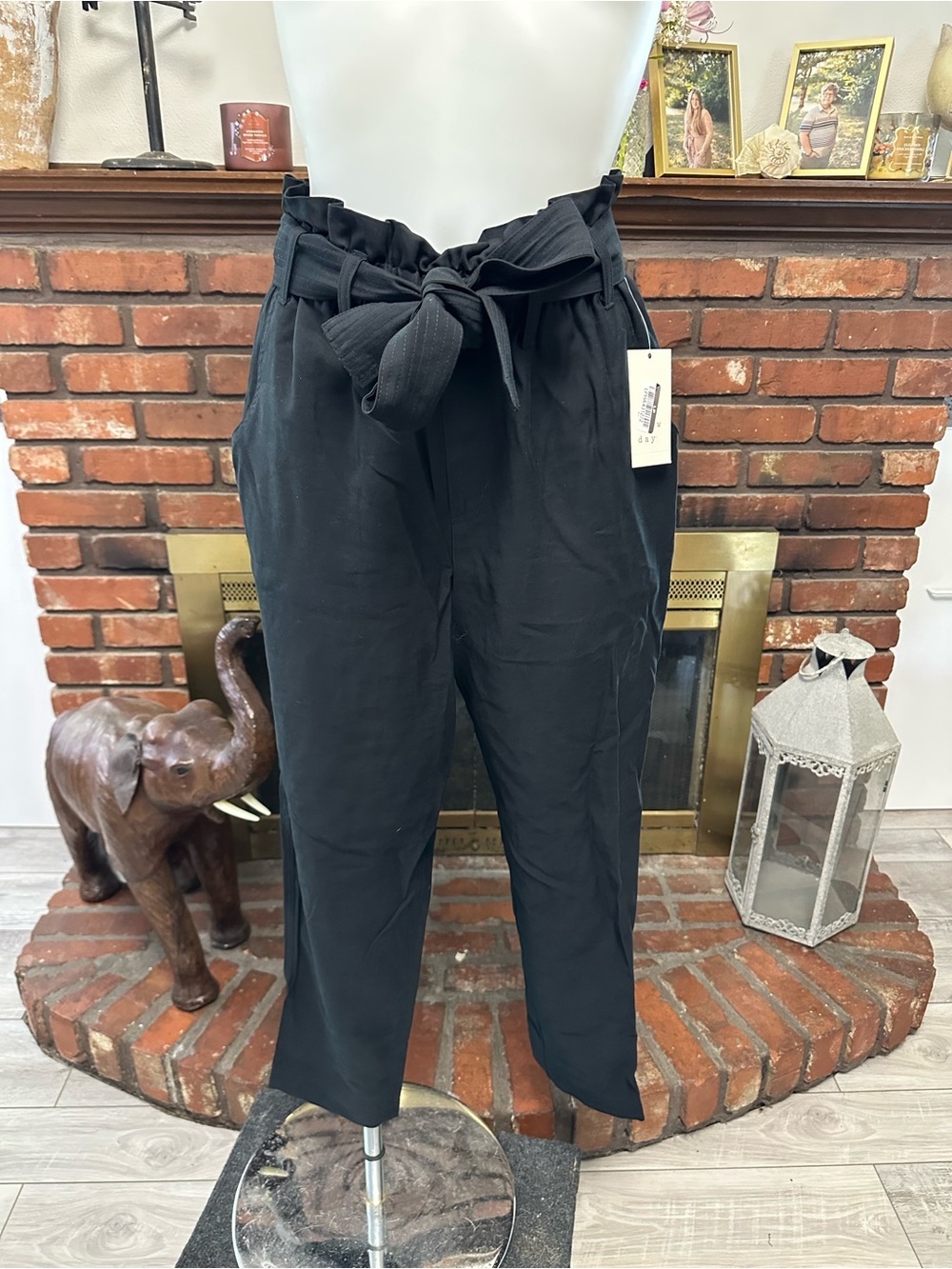 Black Paperbag Waist Tie Pants - Women